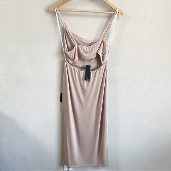 NWT Lulus Hot Take Taupe Asymmetrical Cutout Midi Dress - Picture 5 of 10